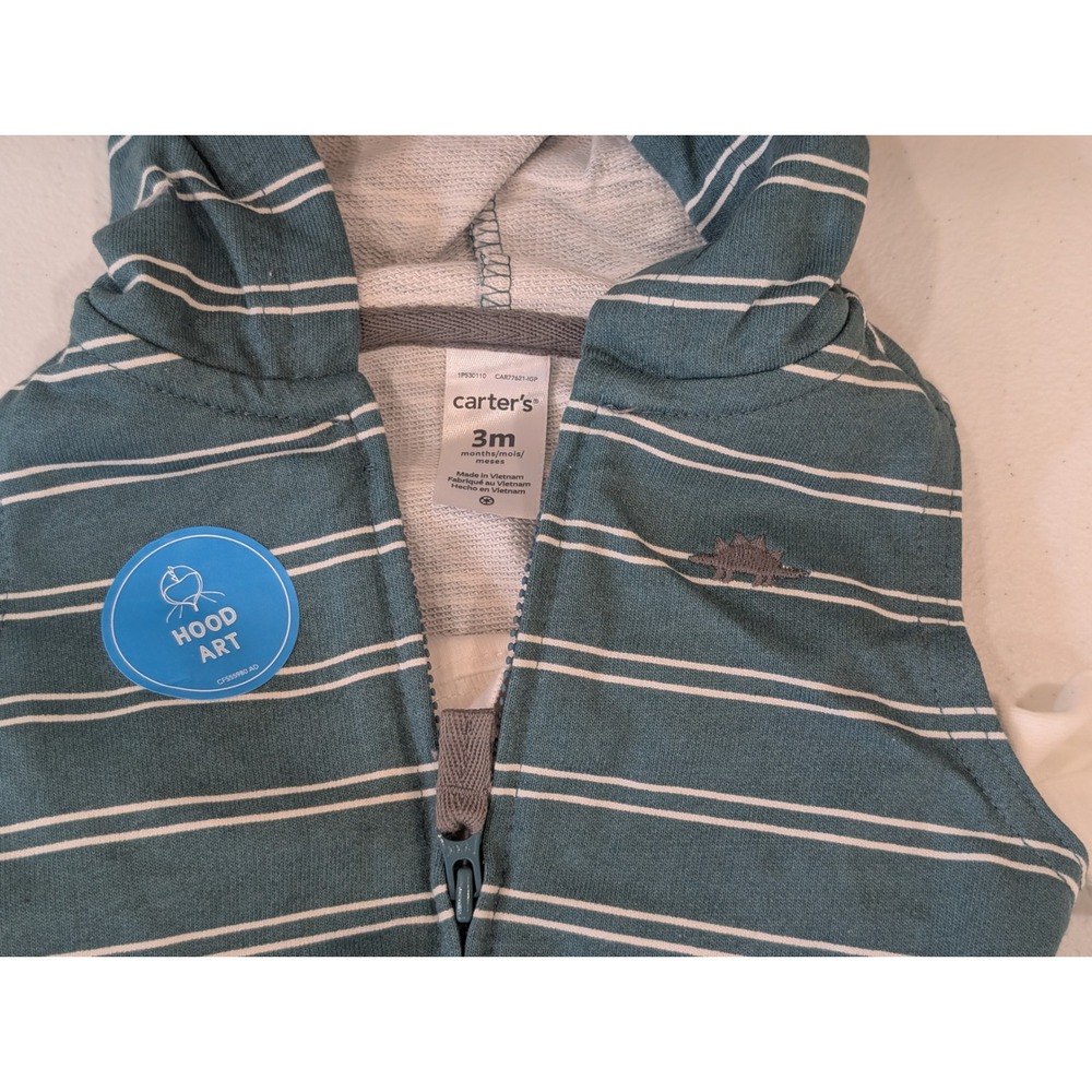 Carters Baby 3M 3-Piece Set Blue Striped Hoodie Bodysuit Pants Outfit NWT - Picture 3 of 6